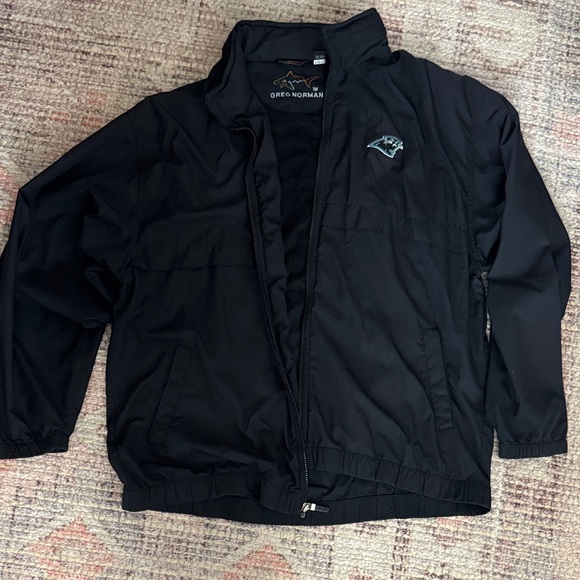 Greg Norman Black Windbreaker Jacket, Carolina Panthers logo, XL